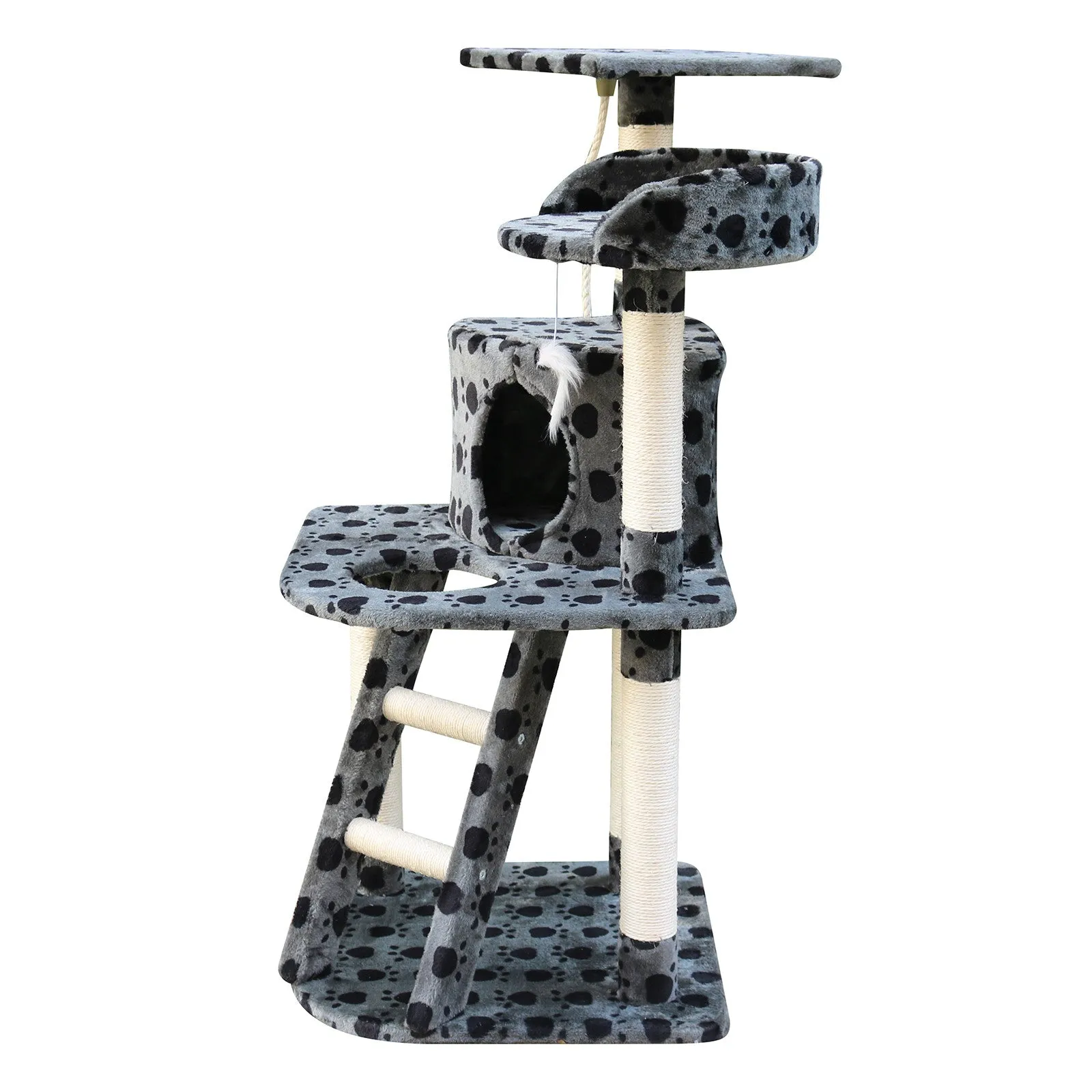4Paws Cat Tree Scratching Post House Furniture Bed | Luxury Plush Play | 120cm | Grey