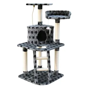 4Paws Cat Tree Scratching Post House Furniture Bed | Luxury Plush Play | 120cm | Grey