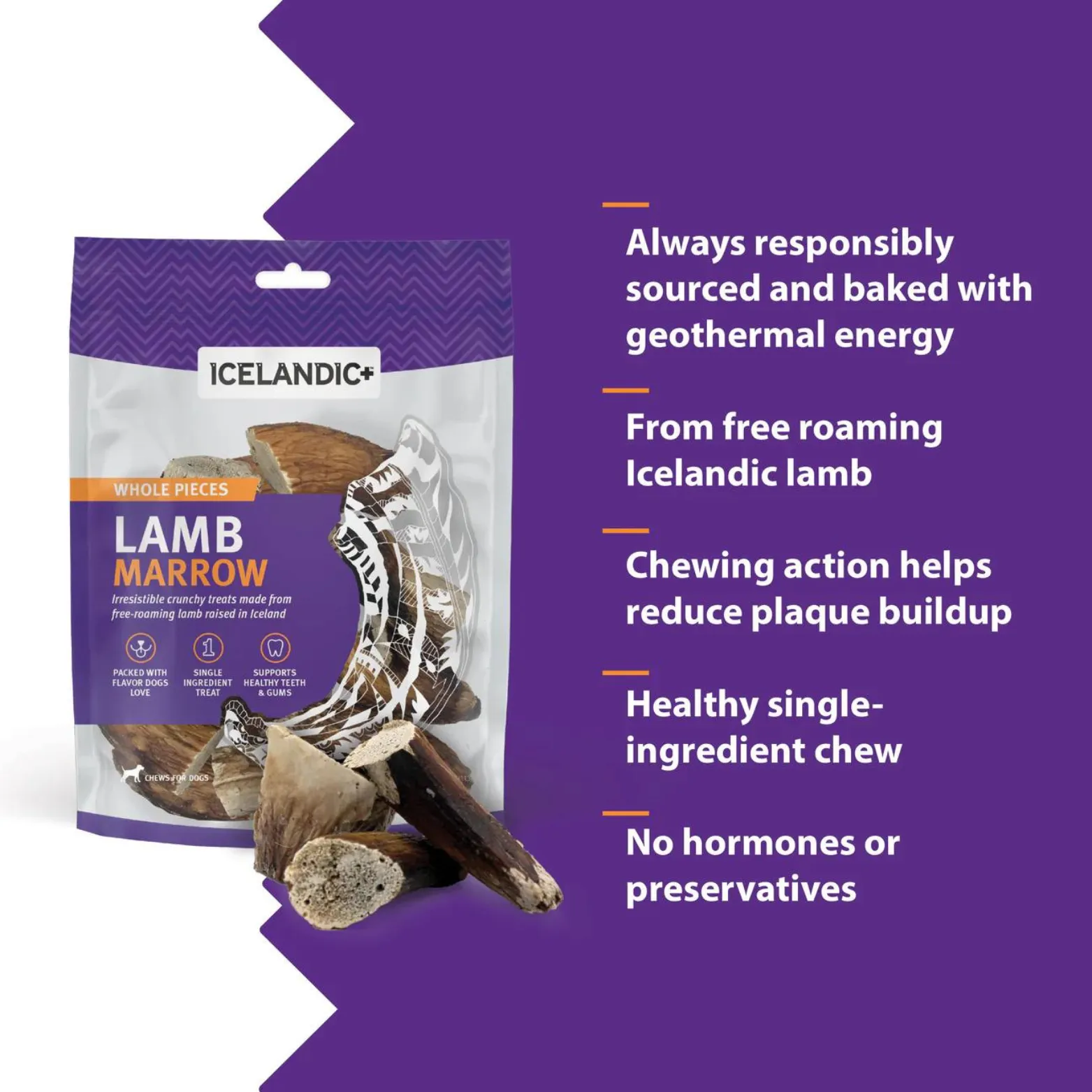 Icelandic  Lamb Marrow Whole Pieces Dog Treats, 4 oz