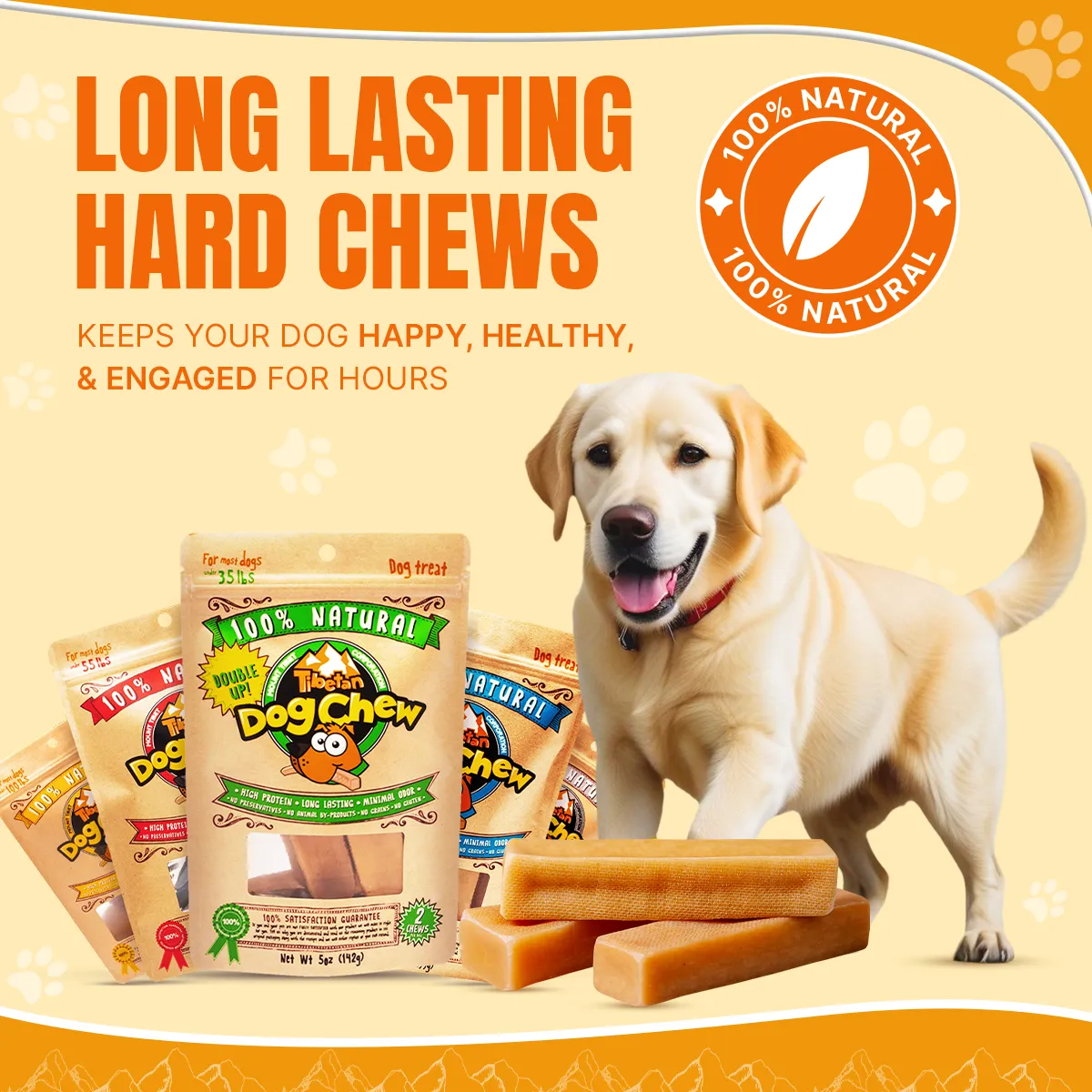 Long Lasting Yak Cheese Chews for Large dogs - 2 sticks