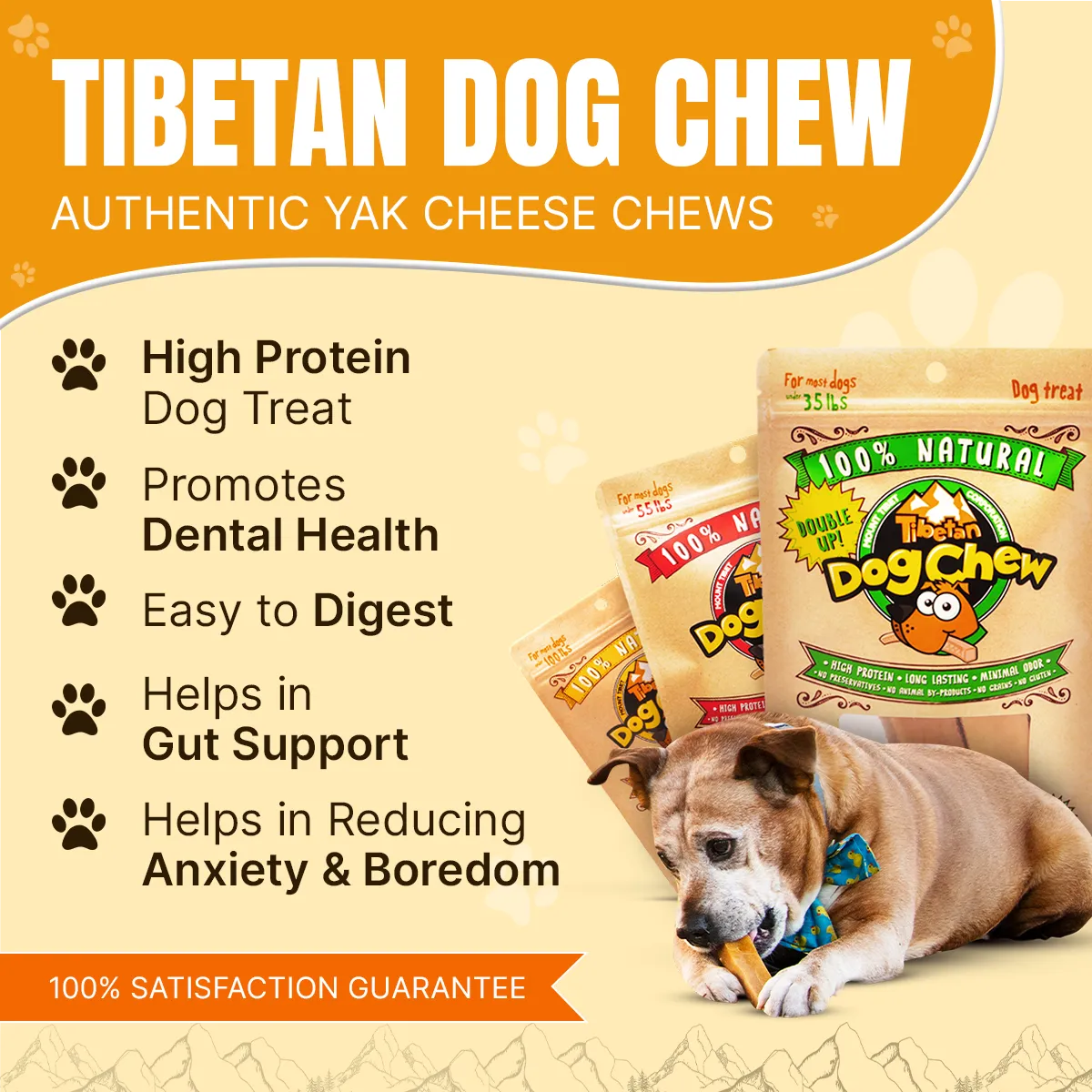 Long Lasting Yak Cheese Chews for Large dogs - 2 sticks