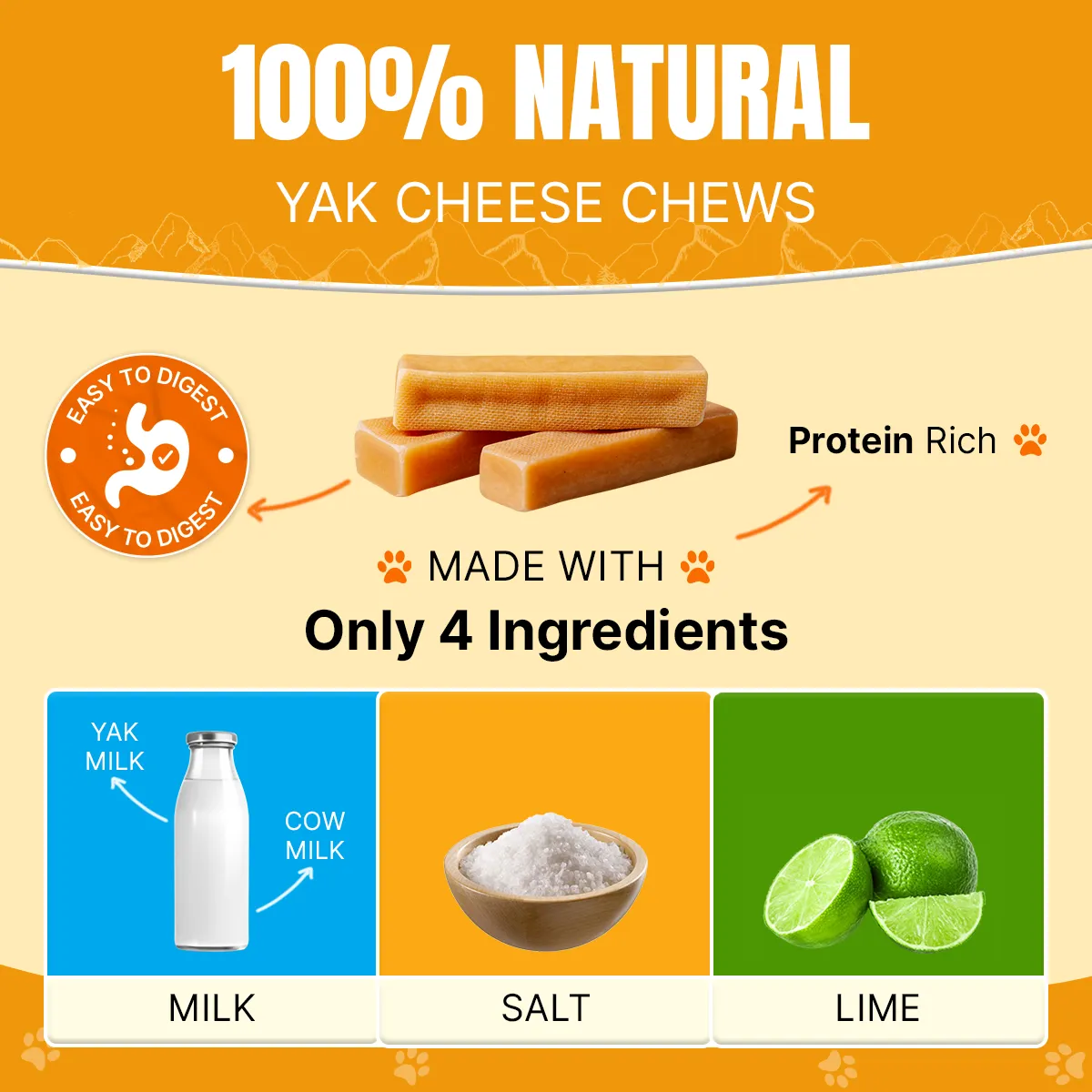 Long Lasting Yak Cheese Chews for Medium dogs - 5 sticks