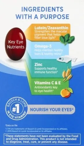 Ocuvite Softgels: Eye Vitamin & Mineral Supplement with Zinc, Vitamins C, E, Omega 3, Lutein, & Zeaxanthin, 90 Count (Packaging May Vary)