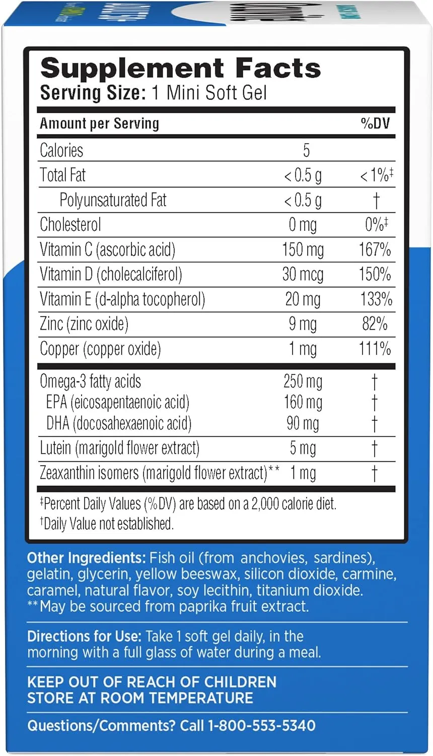 Ocuvite Softgels: Eye Vitamin & Mineral Supplement with Zinc, Vitamins C, E, Omega 3, Lutein, & Zeaxanthin, 90 Count (Packaging May Vary)