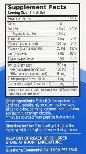 Ocuvite Softgels: Eye Vitamin & Mineral Supplement with Zinc, Vitamins C, E, Omega 3, Lutein, & Zeaxanthin, 90 Count (Packaging May Vary)
