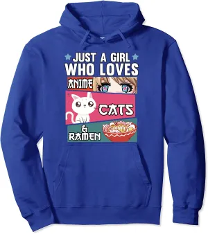 Otaku Just A Girl Who Loves Anime Cats & Ramen Noods Lover Pullover Hoodie