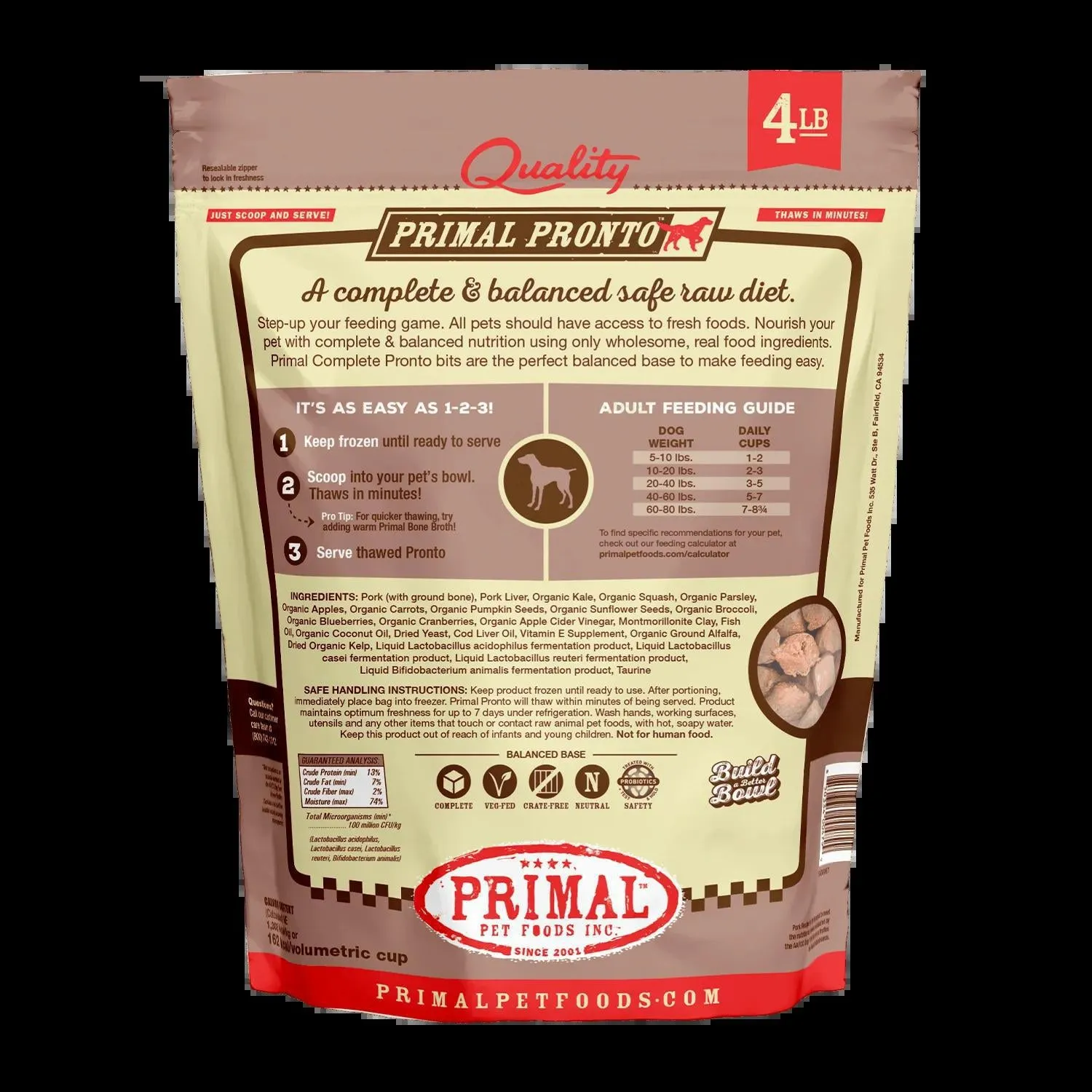 Primal Pronto Raw Pork 4lb