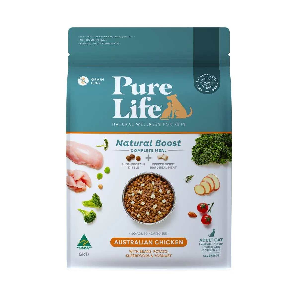 Pure Life Natural Boost Freeze Dried Adult Chicken Dry Cat Food