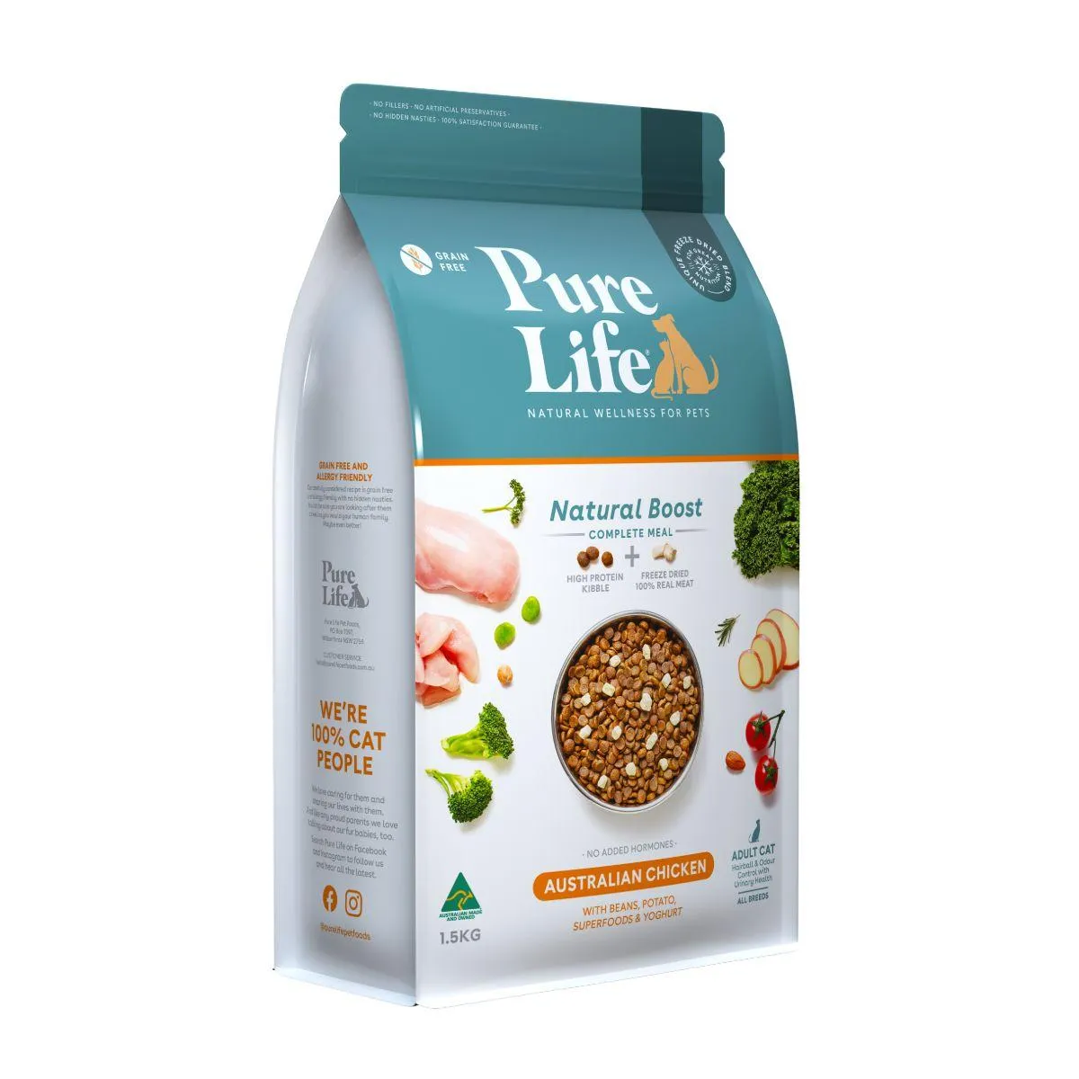 Pure Life Natural Boost Freeze Dried Adult Chicken Dry Cat Food