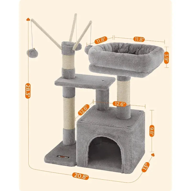 Smoky Gray Cat Tree with Padded Perch and Activity Center