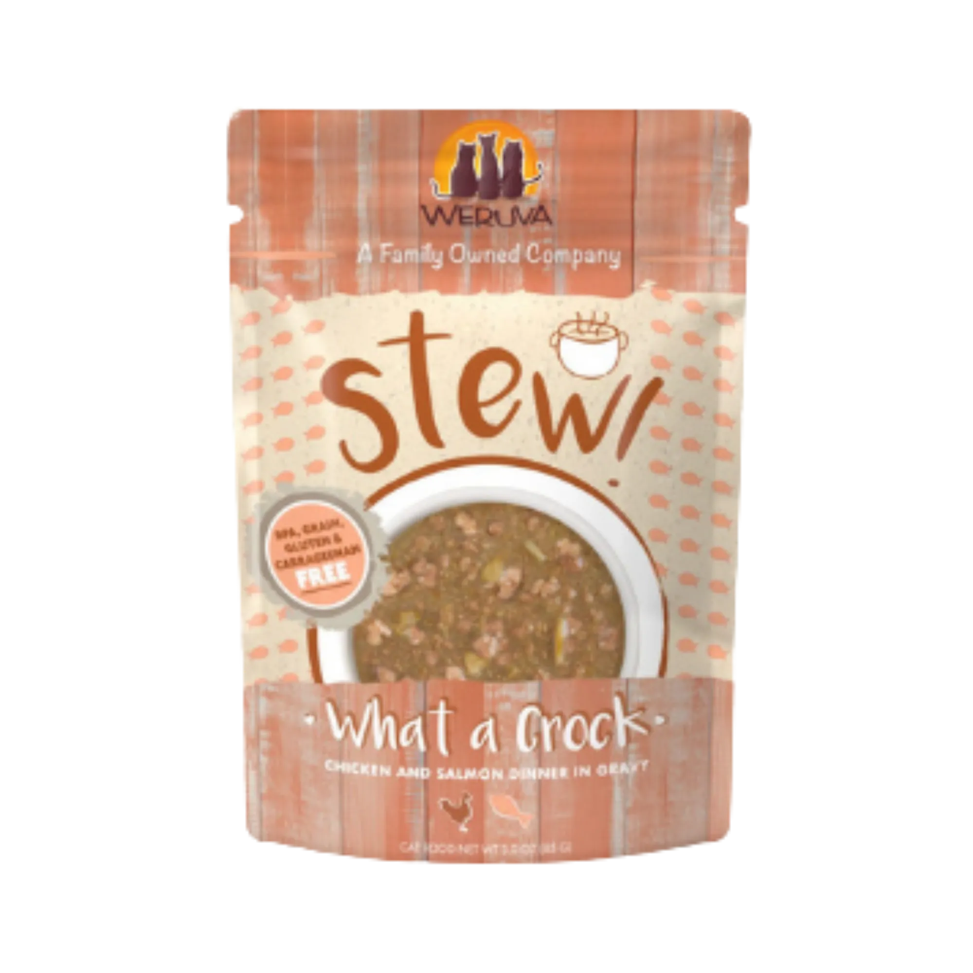 Weruva Stew! What A Crock Chicken and Salmon Dinner in Gravy Wet Cat Food Pouches 3oz